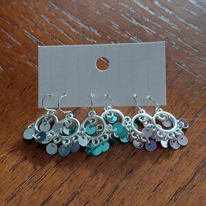 3 pairs of dangly reflective earrings